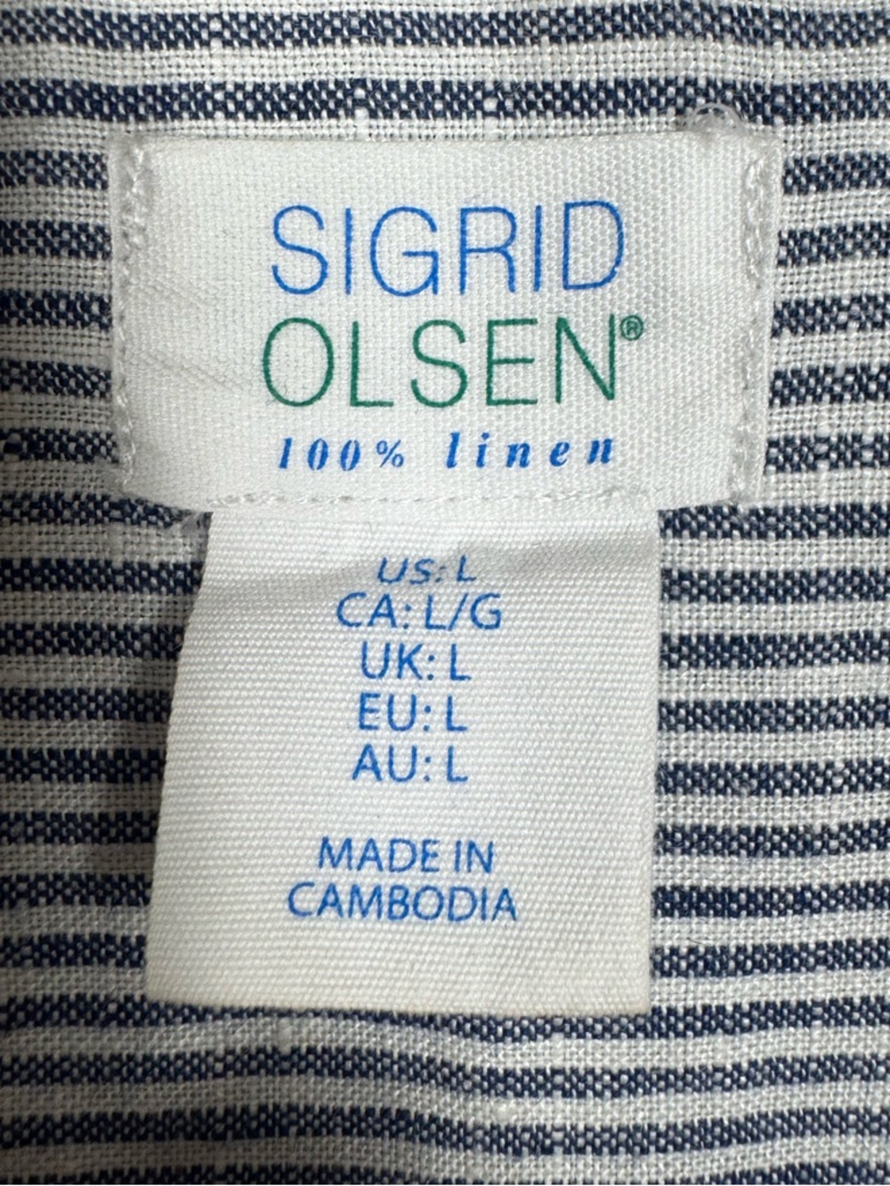 Sigrid Olsen Women 100% Linen Button Up Top XL Beachy Coastal Nautical Oversized - Picture 5 of 6